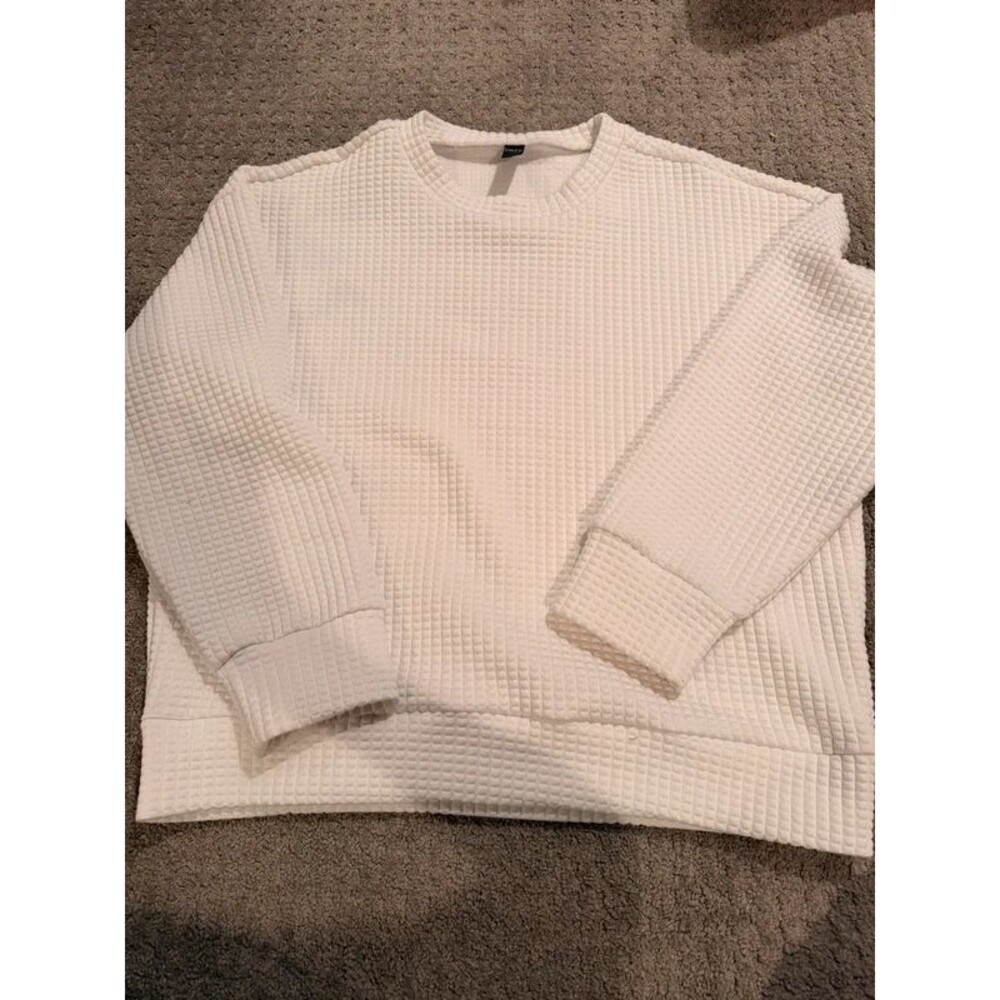 DAZY White Oversized Waffle Knit Crewneck Pullover Sweater XL
